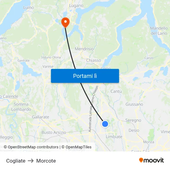 Cogliate to Morcote map