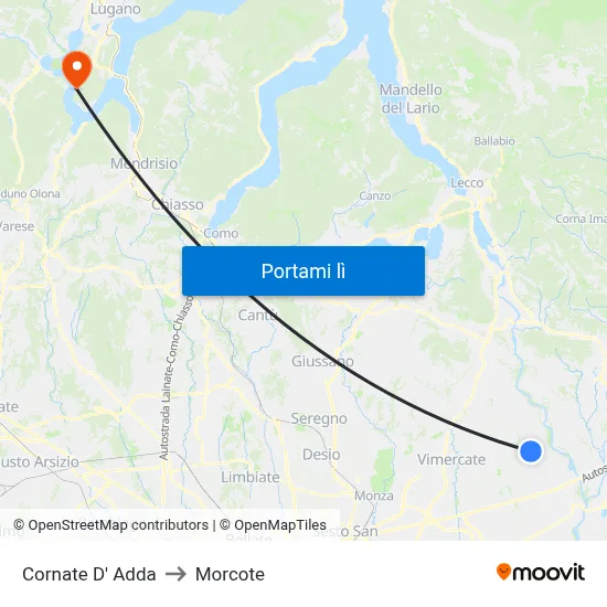 Cornate D' Adda to Morcote map