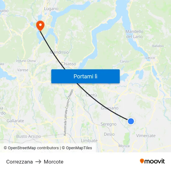 Correzzana to Morcote map
