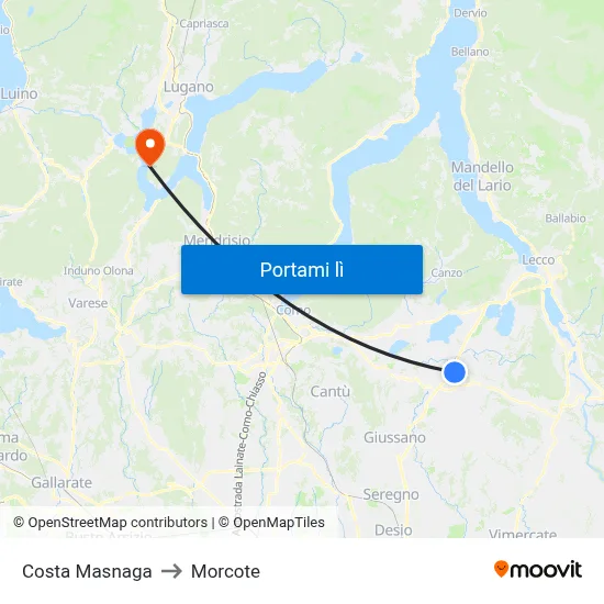 Costa Masnaga to Morcote map