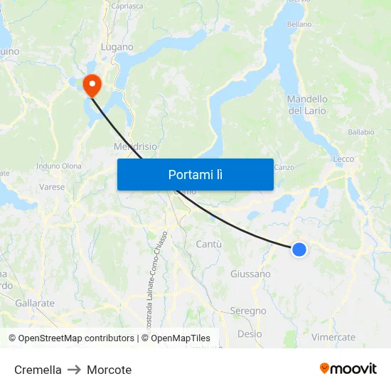 Cremella to Morcote map
