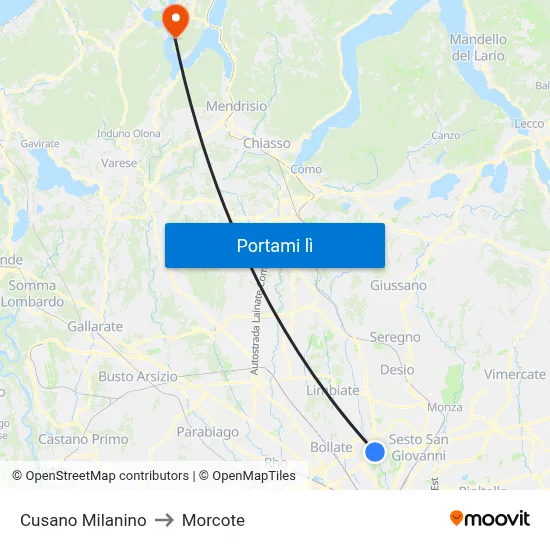 Cusano Milanino to Morcote map