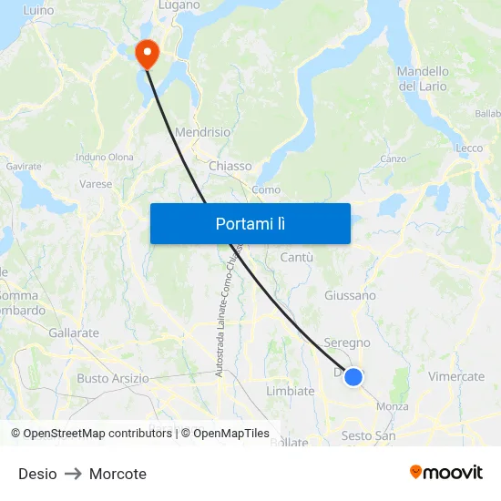 Desio to Morcote map
