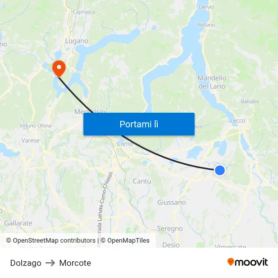 Dolzago to Morcote map