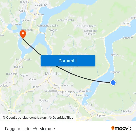 Faggeto Lario to Morcote map