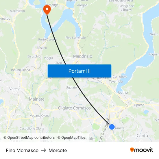 Fino Mornasco to Morcote map