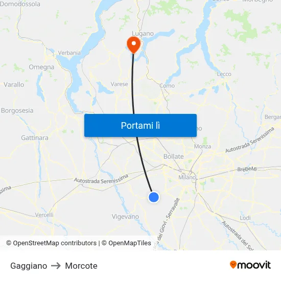 Gaggiano to Morcote map