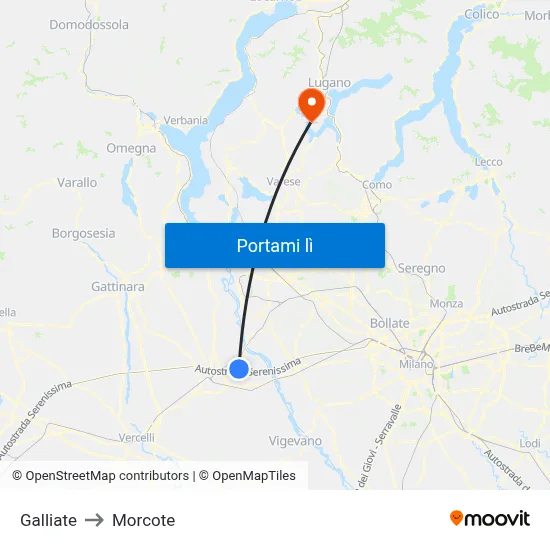 Galliate to Morcote map
