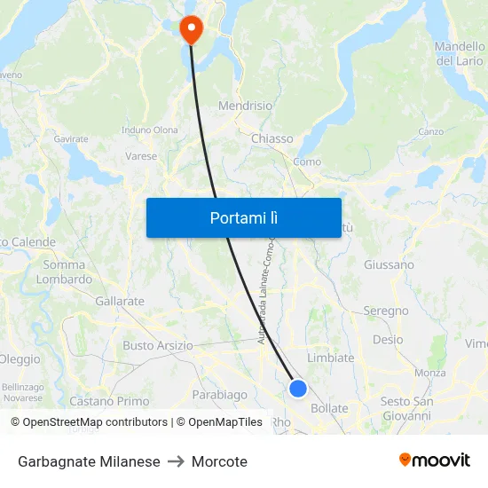 Garbagnate Milanese to Morcote map