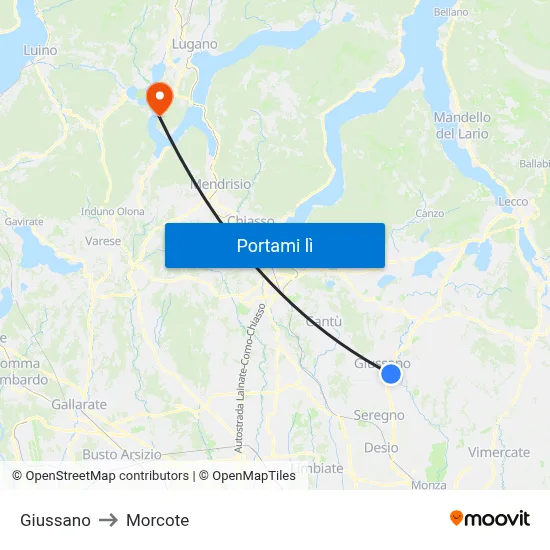 Giussano to Morcote map
