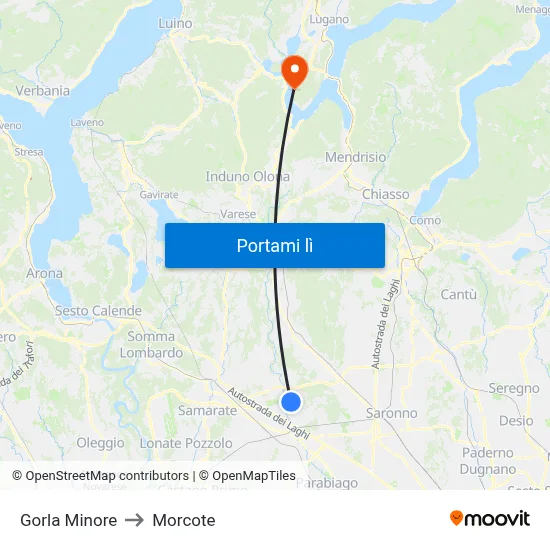 Gorla Minore to Morcote map