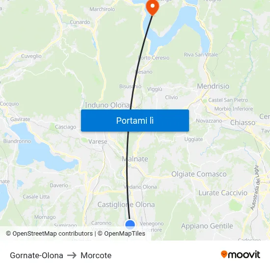 Gornate-Olona to Morcote map