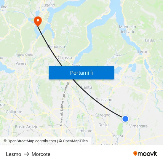 Lesmo to Morcote map