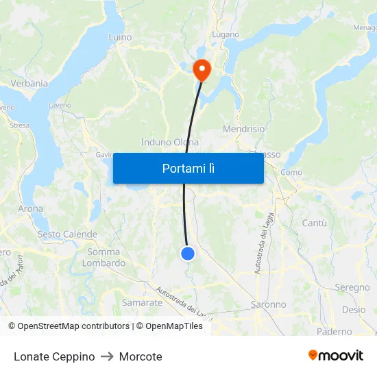 Lonate Ceppino to Morcote map
