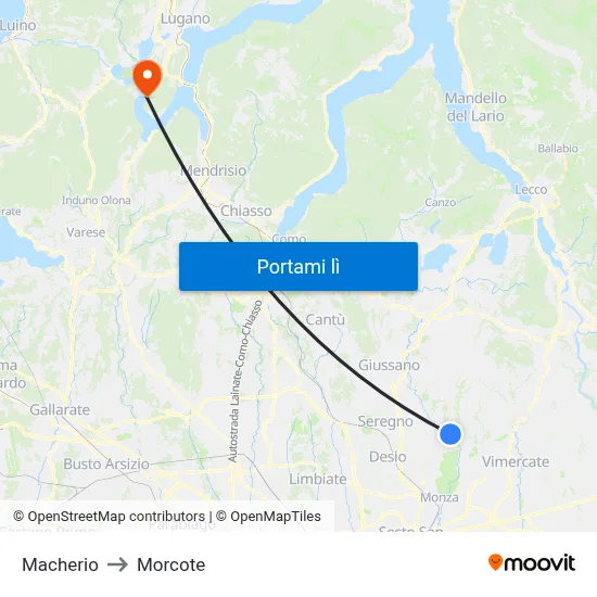 Macherio to Morcote map