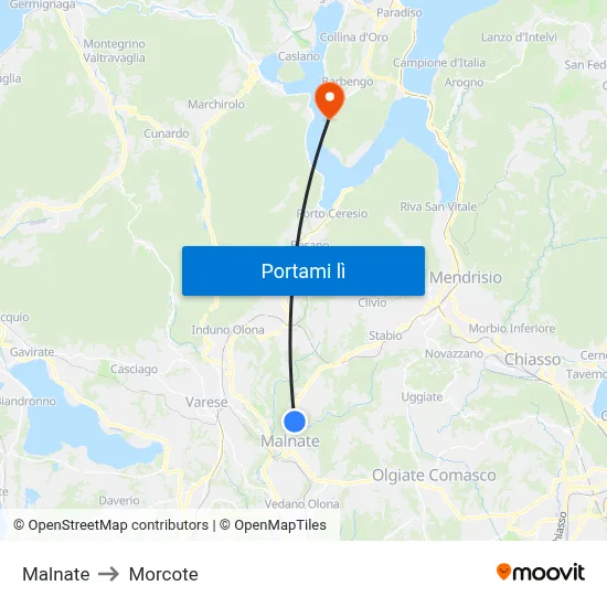 Malnate to Morcote map