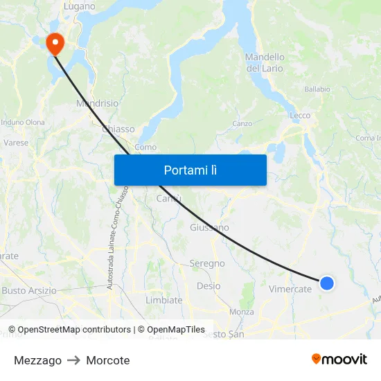 Mezzago to Morcote map