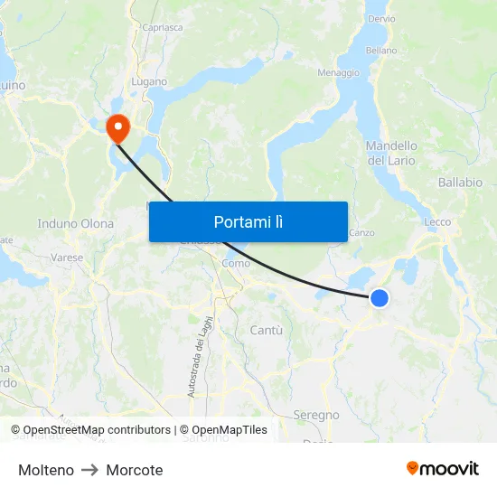 Molteno to Morcote map