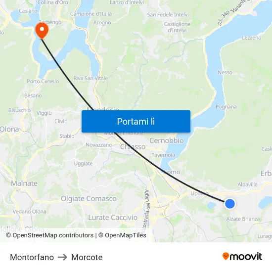 Montorfano to Morcote map