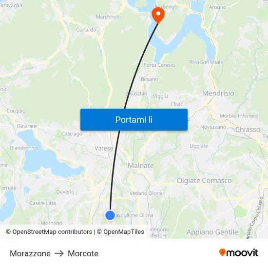 Morazzone to Morcote map