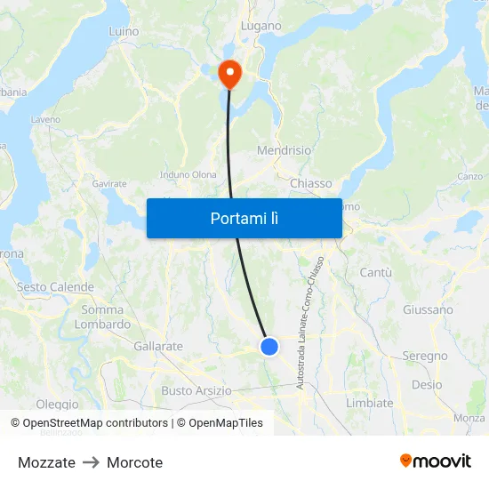 Mozzate to Morcote map