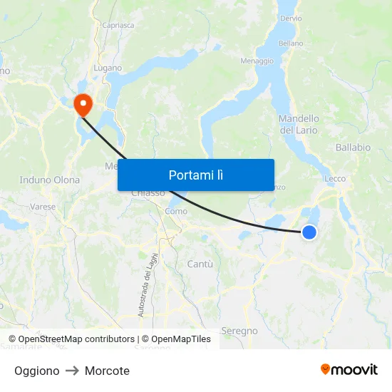 Oggiono to Morcote map