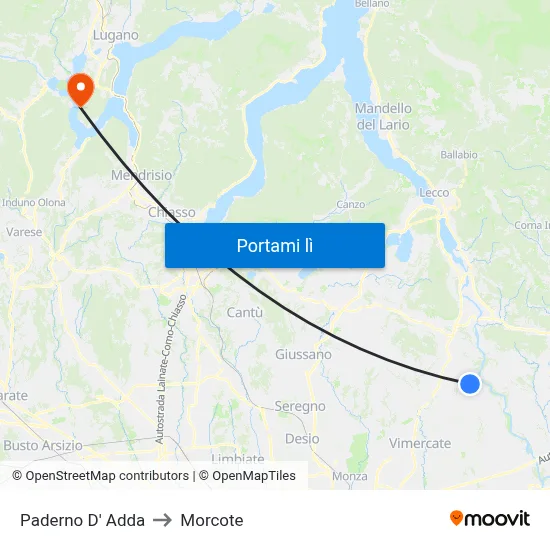 Paderno D' Adda to Morcote map