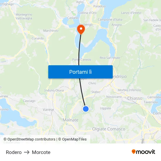 Rodero to Morcote map