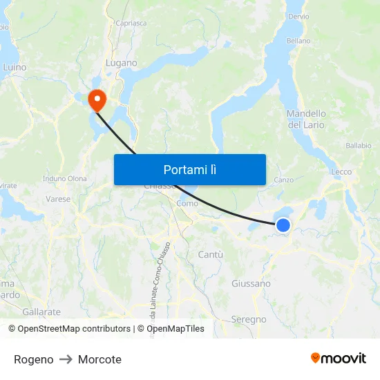 Rogeno to Morcote map