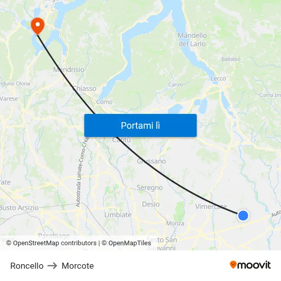 Roncello to Morcote map