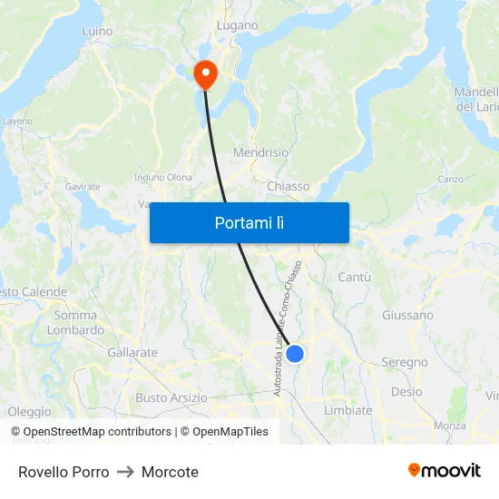 Rovello Porro to Morcote map