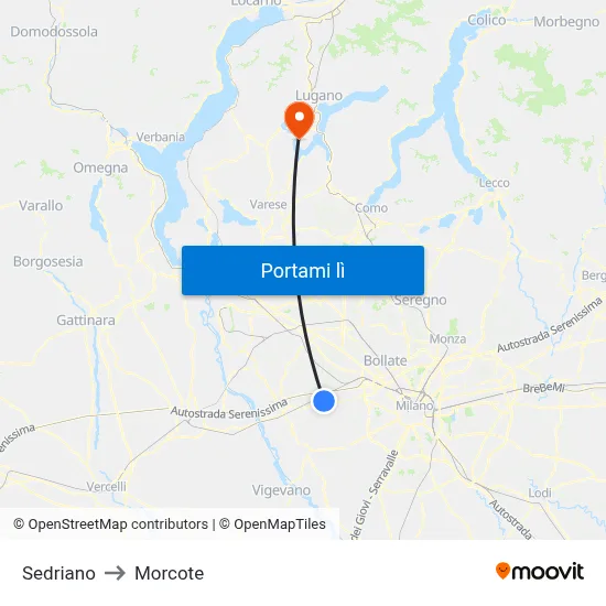 Sedriano to Morcote map