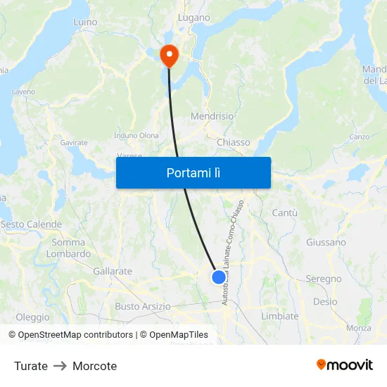 Turate to Morcote map