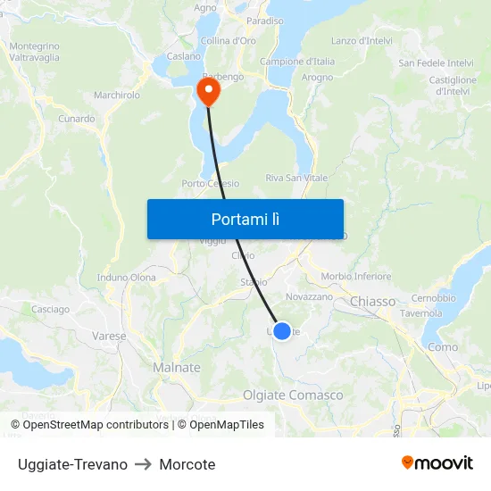 Uggiate-Trevano to Morcote map