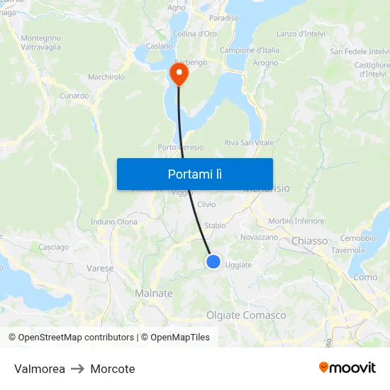 Valmorea to Morcote map