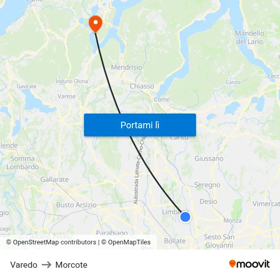 Varedo to Morcote map