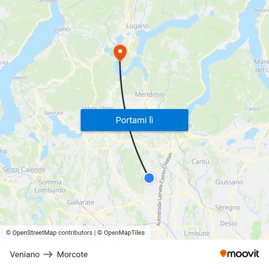 Veniano to Morcote map