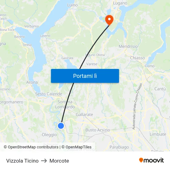Vizzola Ticino to Morcote map