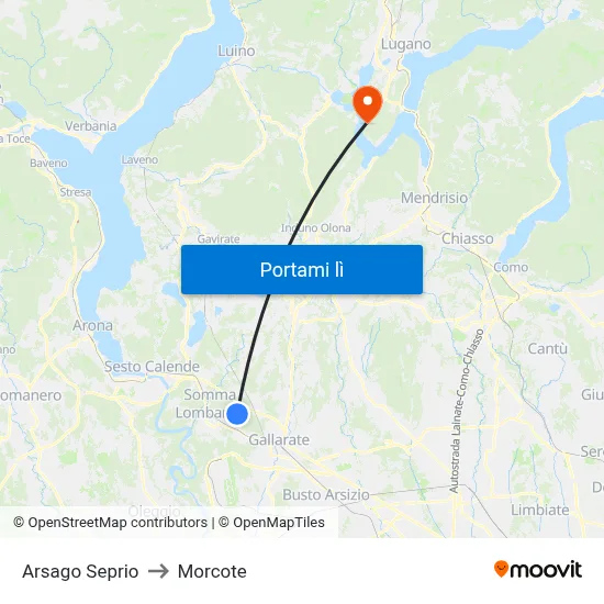 Arsago Seprio to Morcote map