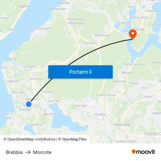Brebbia to Morcote map