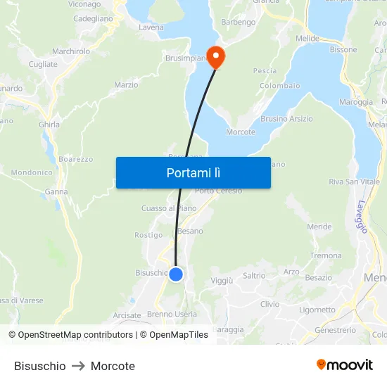 Bisuschio to Morcote map