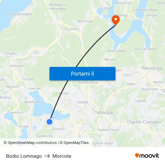 Bodio Lomnago to Morcote map