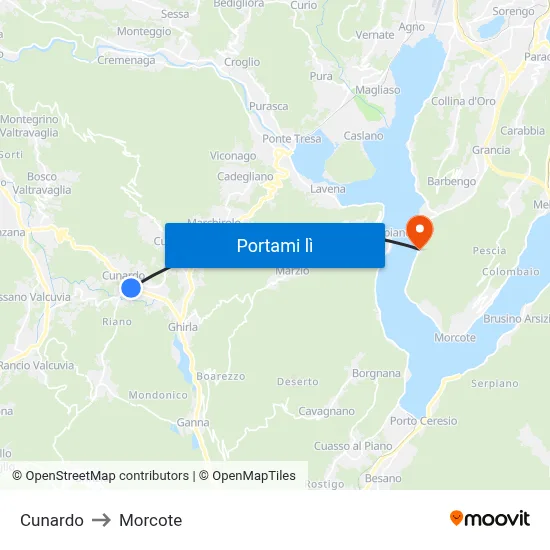 Cunardo to Morcote map