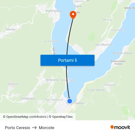 Porto Ceresio to Morcote map