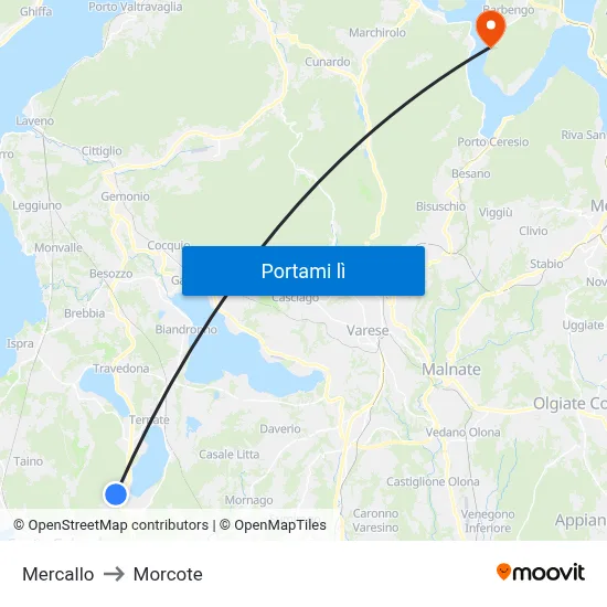 Mercallo to Morcote map