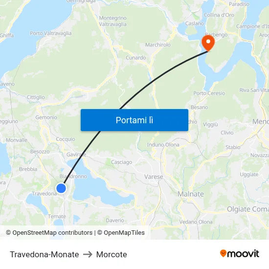 Travedona-Monate to Morcote map