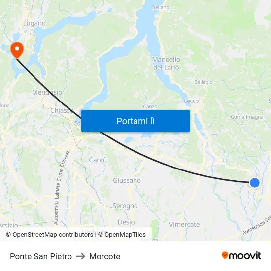 Ponte San Pietro to Morcote map