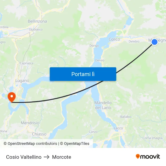 Cosio Valtellino to Morcote map