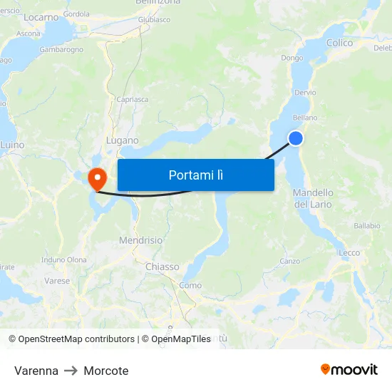 Varenna to Morcote map