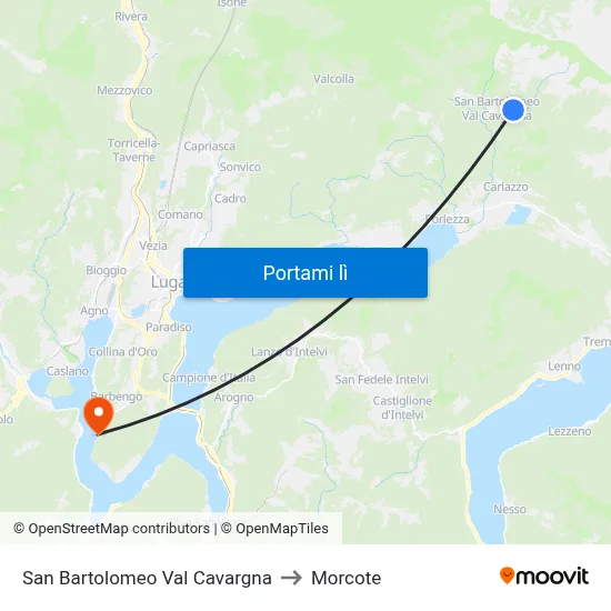 San Bartolomeo Val Cavargna to Morcote map